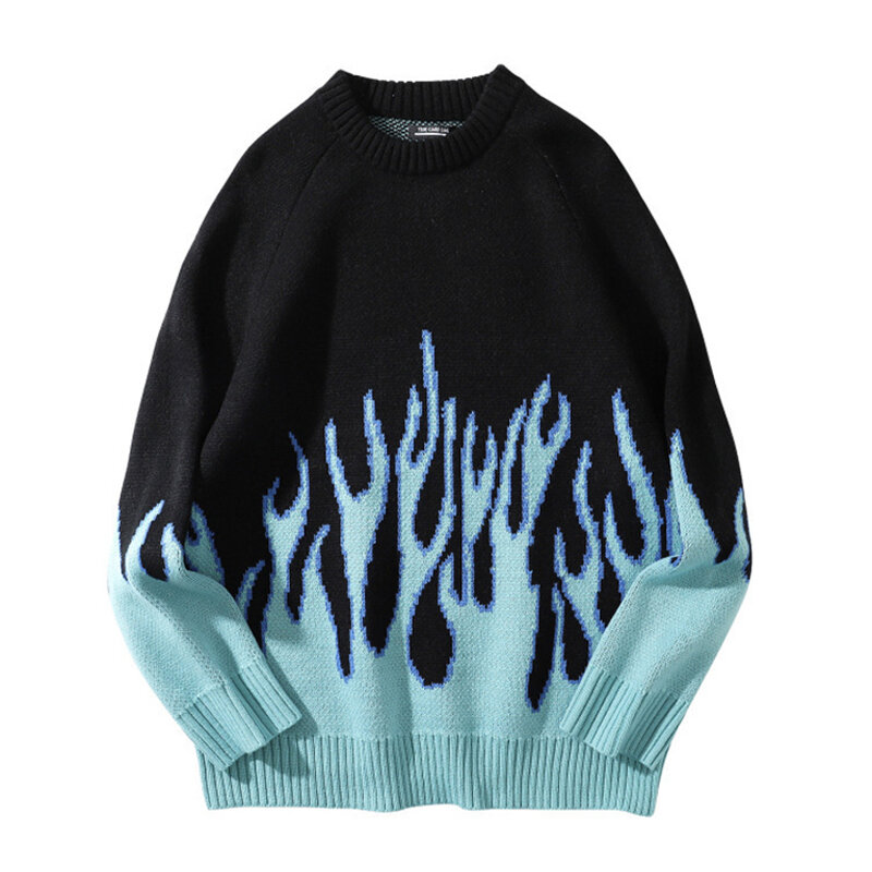 Dropshipping Unisex Hip Hop Pullover Feuer Flamme Gestrickte Pullover Jumper Streetwear Harajuku Mens Fashion Casual Pullover Tops