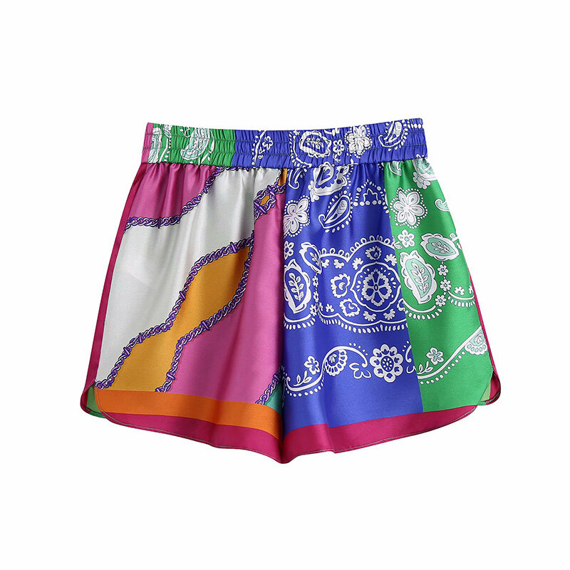 Za-pantalones cortos estampados de verano para mujer, Shorts con lazo de cintura elástica, para playa, 2021