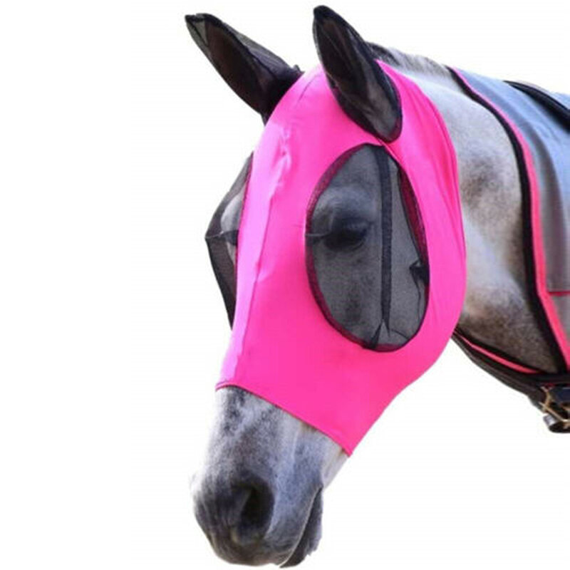 Mesh Horse Anti-mosquito Mask Head Anti Flying Insects Protect Cover W/ Ear Muff Horse Equipment Breathable 5Colors