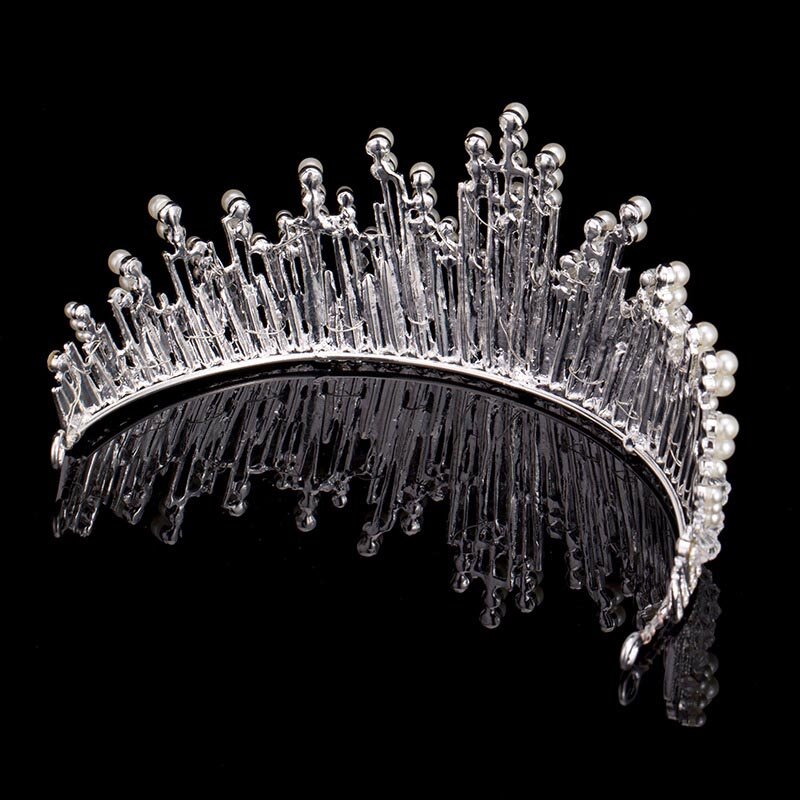 เงินสีลูกปัดไข่มุก Rhinestone Tiaras และ Crowns Headbands สำหรับเจ้าสาวงานแต่งงานอุปกรณ์เสริมผมเจ้าหญิง Diadema