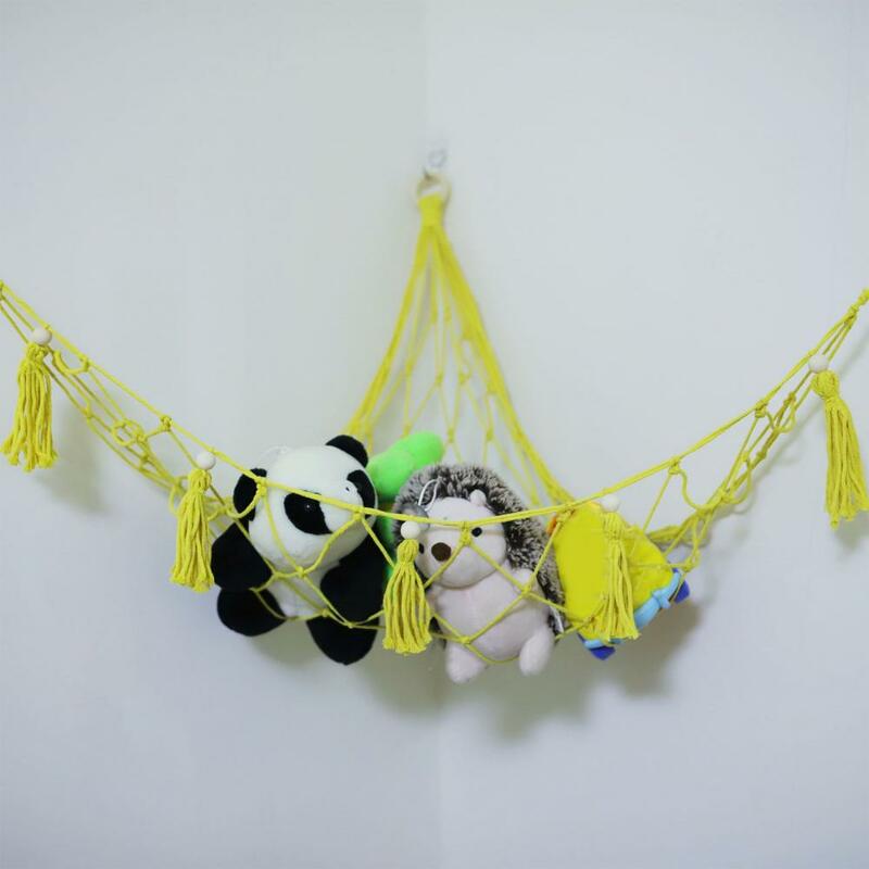 Easy to Install with Tassel Large Capacity Adds Vertical Space Toy Storage Mesh Net Toy Hanging Hammock for Bedroom