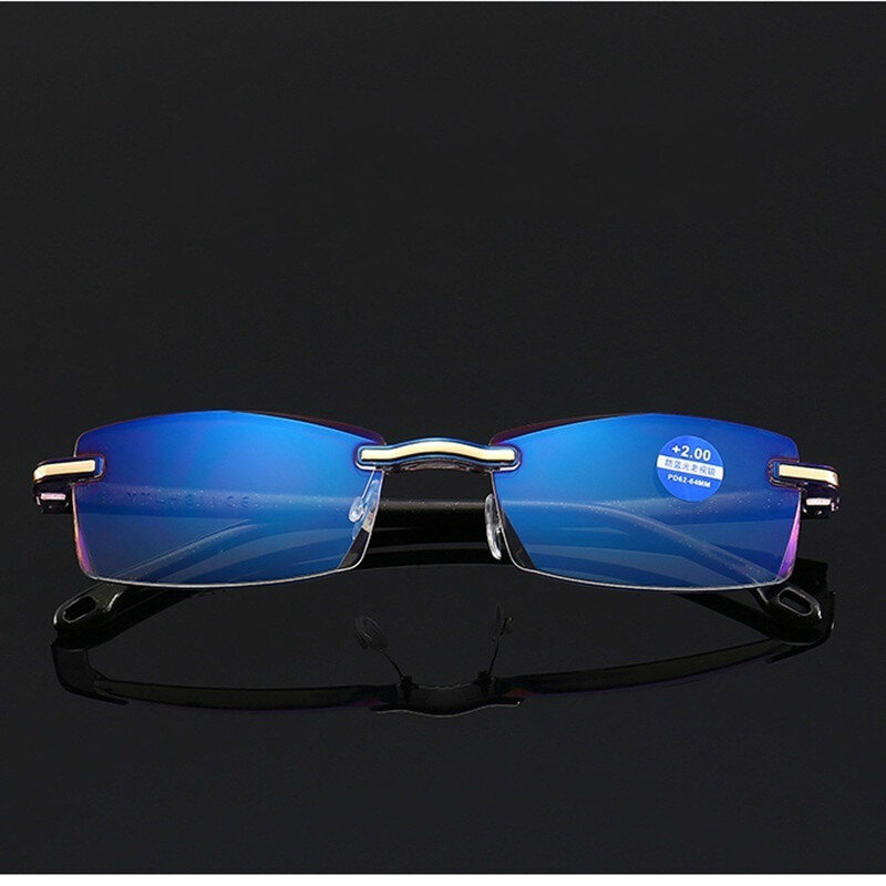 Kacamata Pemangkasan Berlian Berkualitas Tinggi Baru Kacamata Pria Wanita Tanpa Bingkai Cahaya Biru Anti Kacamata Baca + 1.0 + 1.5 + 2.0 + 2.5 + 3.0 + 3.5 + 4.0