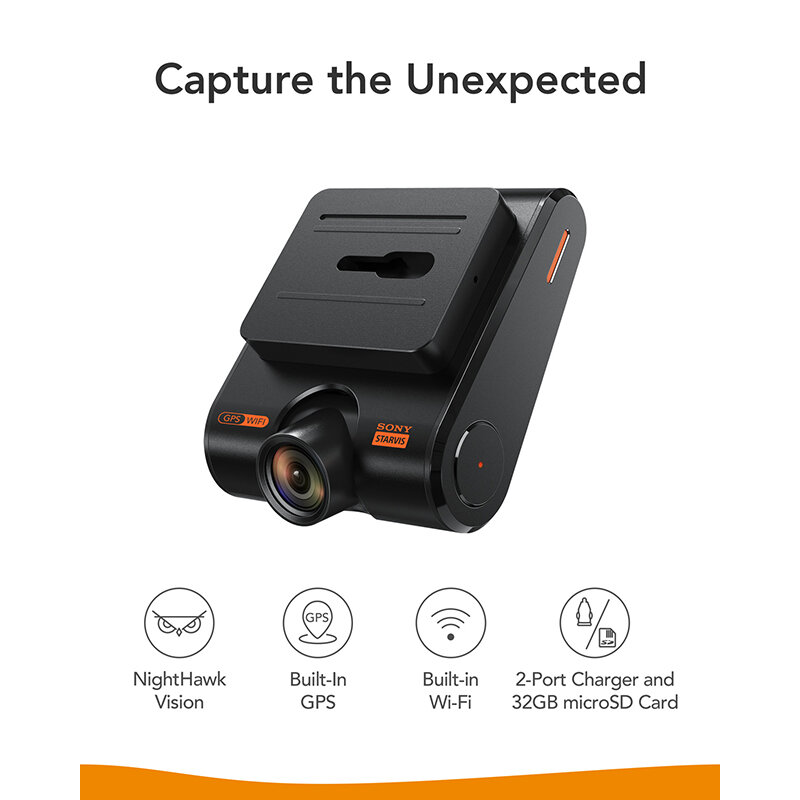 Anker Roav – Dash Cam S1, caméra de tableau de bord avec capteur Sony, Full HD 1080p, NightHawk Vision, GPS intégré, Wi-Fi et objectif grand Angle