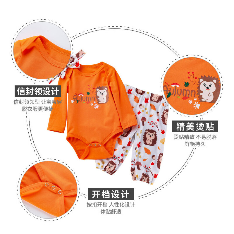 Macacão infantil estampado com desenho, roupa de manga longa para recém-nascidos meninos e meninas para outono e inverno