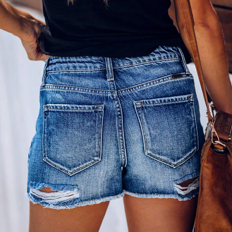 Женские рваные джинсовые шорты DIFIUPA с высокой эластичной бахромой и карманами