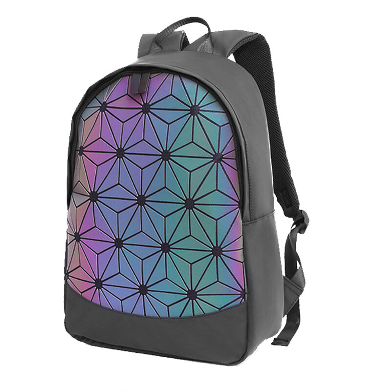 Conjunto de mochila Casual con diseño geométrico de fluoresencia, bolso y monedero para mujer, riñonera holográfica