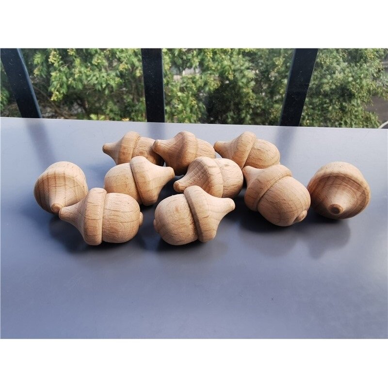 10pcs Handmade Painting Wooden Acorns /DIY Unpaint Solid Beech Acorns Loose Parts Handicraft Creative Toy