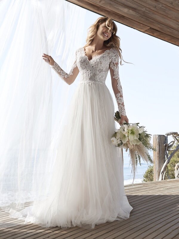 A Line Long Sleeve Bridal Dresses Wedding Dress 2020 Tulle Lace Long Ivory Vestido De Novia Open Back свадебное платье Plus Size