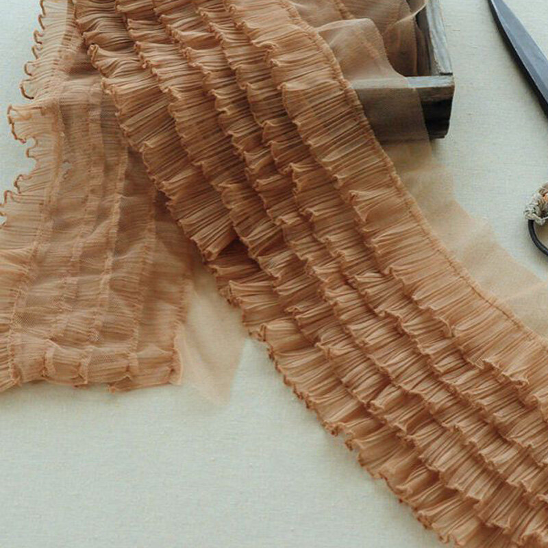 Tela de encaje de tul plisado para mujer, cinta de guipur de 18cm de ancho, color azul real, para costura, artesanías, 1 yarda, encaje RG27