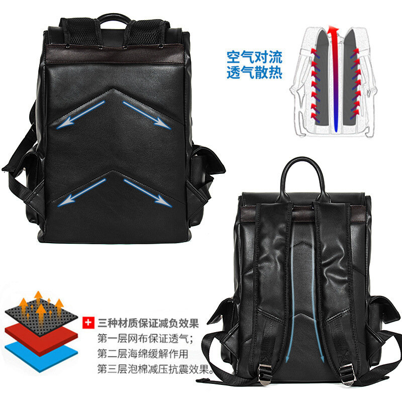 2021 new backpack male pu leather flip cover drawstring leisure backpack travel bag wholesale USB