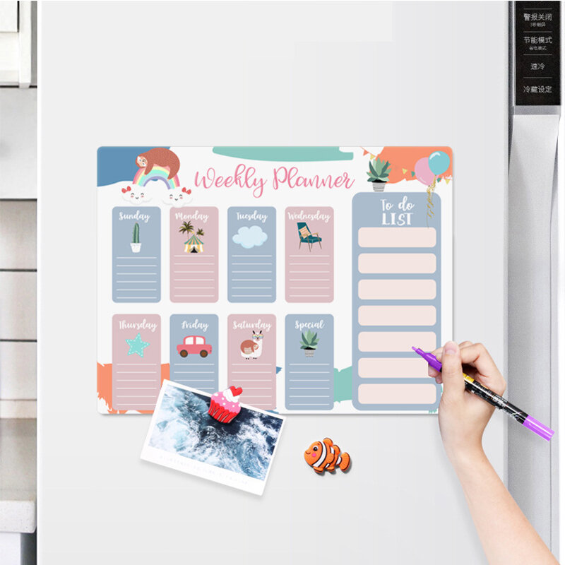 Magnetic Weekly Planner Calendar 2021 Fridge Magnet Stickers Soft Whiteboard for Wall Kids Message Drawing Memo Erasable Markers