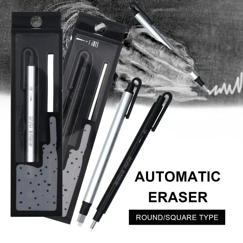1Pcs Eraser Mechanical Eraser Meticulous Highlighting Refillable Pen Shape Rubber Press Type School Stationery