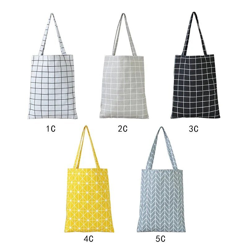 2020 Canvas Tote Bag Eco Shopping Bag Daily Use Foldable Handbag Large Capacity Plaid Canvas Tote for Women Female Shopper Bag