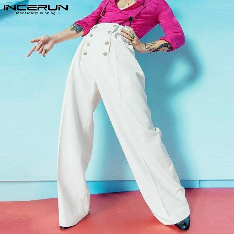INCERUN – pantalon taille haute élégant pour hommes, croisé, uni, bien ajusté, Streetwear, droit, jambes larges, S-5XL 2021