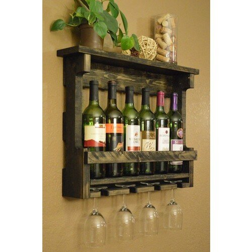Estante de vino con estante de madera para el hogar, diseño decorativo Montessori, soporte para taza y botella, 6 piezas