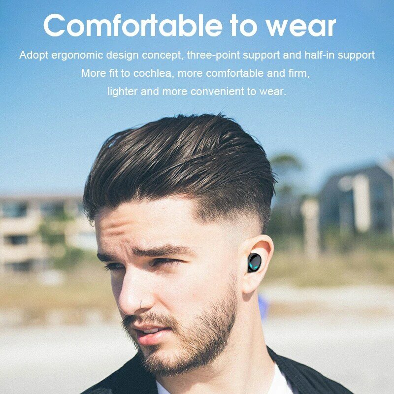 auriculares con gancho para la oreja y cable cascos inalámbrico bluetooth Fone-auriculares inalámbricos con Bluetooth, dispositivo de audio estéreo 9D con dos toques de Control, 3500mAh