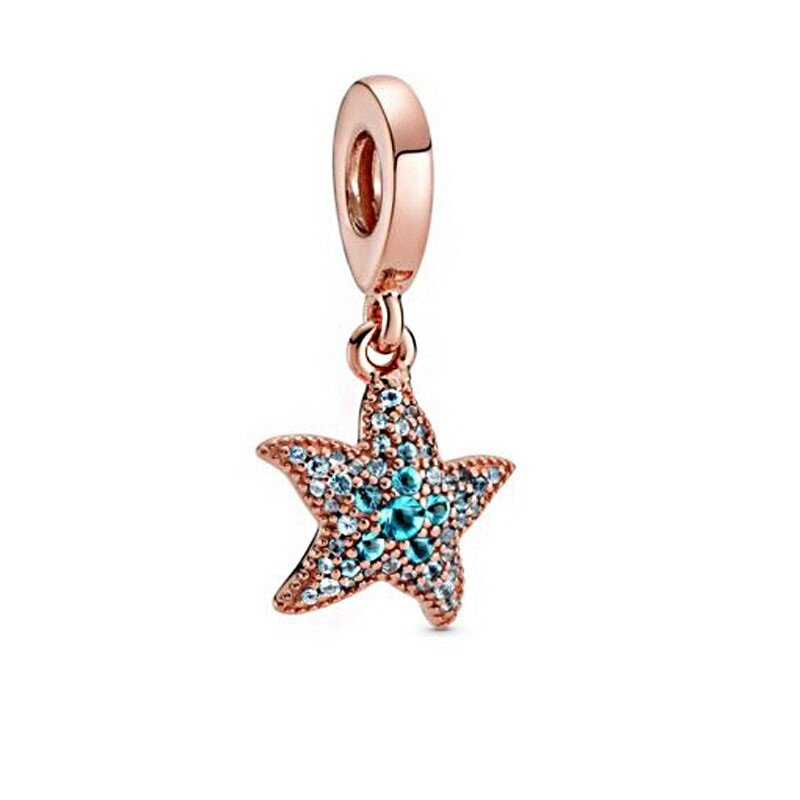 Cor de prata feminino jóias oceano série narval charme estrela do mar ondas & grânulos de peixe caber pandora pulseira diy pingente