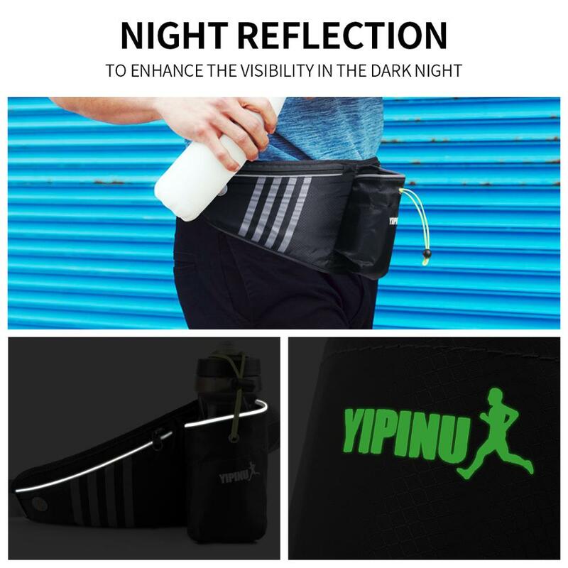 Поясной кошелек YIPINU для бега с держателем для бутылки с водой для мужчин и женщин, светоотражающая поясная сумочка