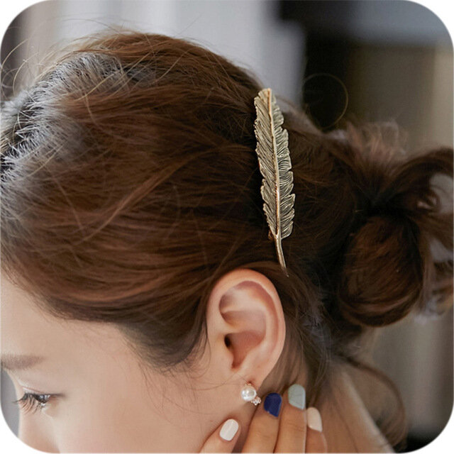 Винтажная заколка для волос ncmama, металлическая заколка-пряжка из металлического сплава в форме листьев и перьев, аксессуары для волос