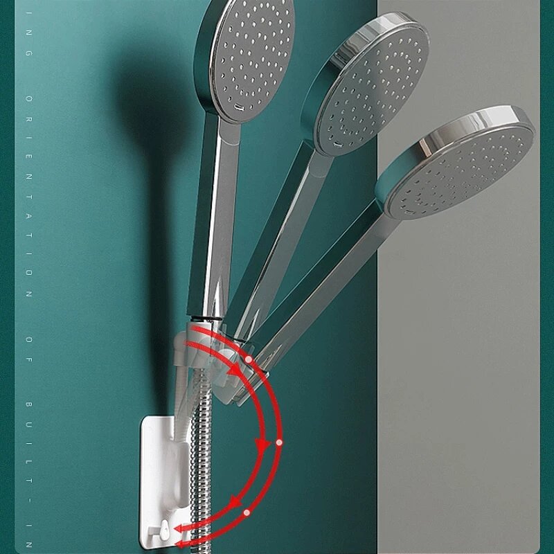 360 ° suporte de cabeça de chuveiro ajustável auto-adesivo showerhead suporte de montagem na parede com 2 ganchos suporte spa banheiro abs universal 1pc
