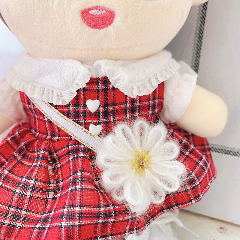 20cm idol star boneca roupas pequena daisy xadrez vestido conjunto 20cm pelúcia boneca enchida acessórios