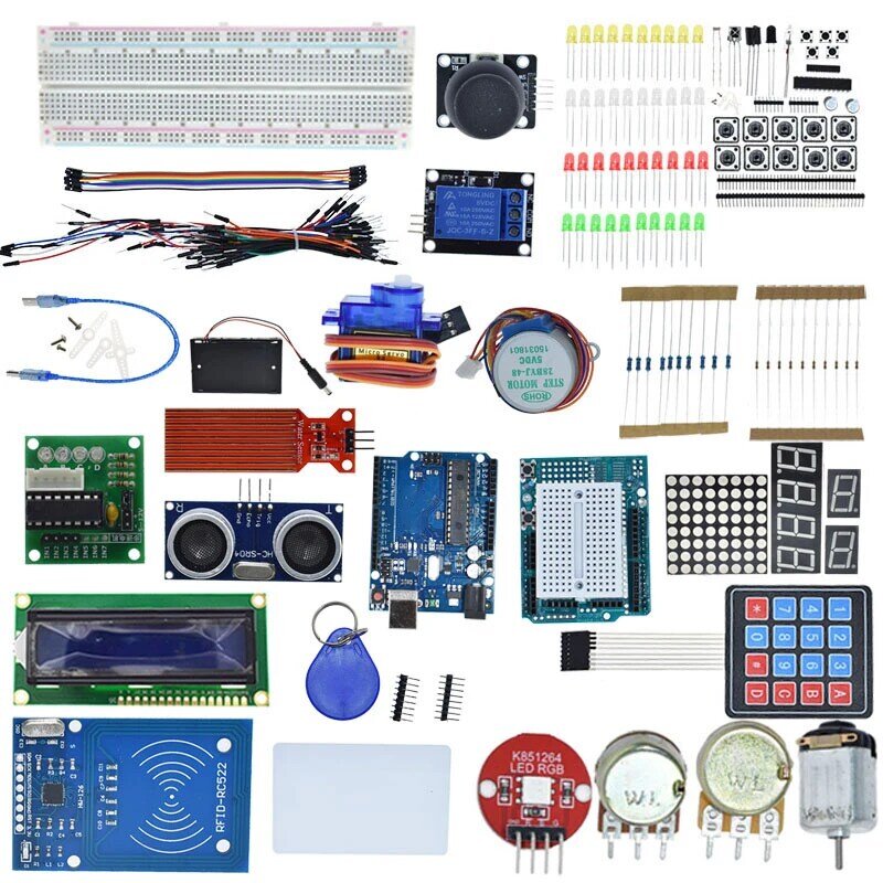 Kit de iniciación para arduino Uno R3, placa de pruebas y soporte de Motor paso a paso, Servo /1602 LCD/cable de puente/Uno R3