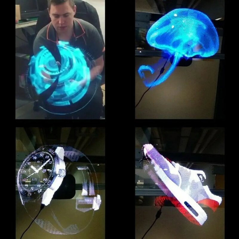 3D Hologram Projector Led Holografische Fan 3D Reclame Logo Licht Reclame Display Blote Oog Ventilator Licht Voor Vakantie Winkel