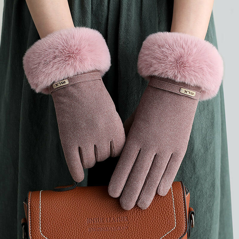 2021 новые модные зимние перчатки Женские ветрозащитные бархатные теплые варежки Женские однотонные перчатки для вождения с пальцами для се...