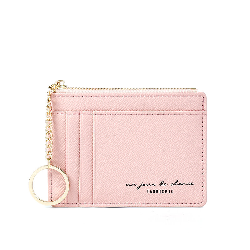 Soft PU Leather Wallet Bag Mini Women Card Holder Cute Credit ID Card Zipper Slim Wallet Case Solid Key Chain Coin Purse