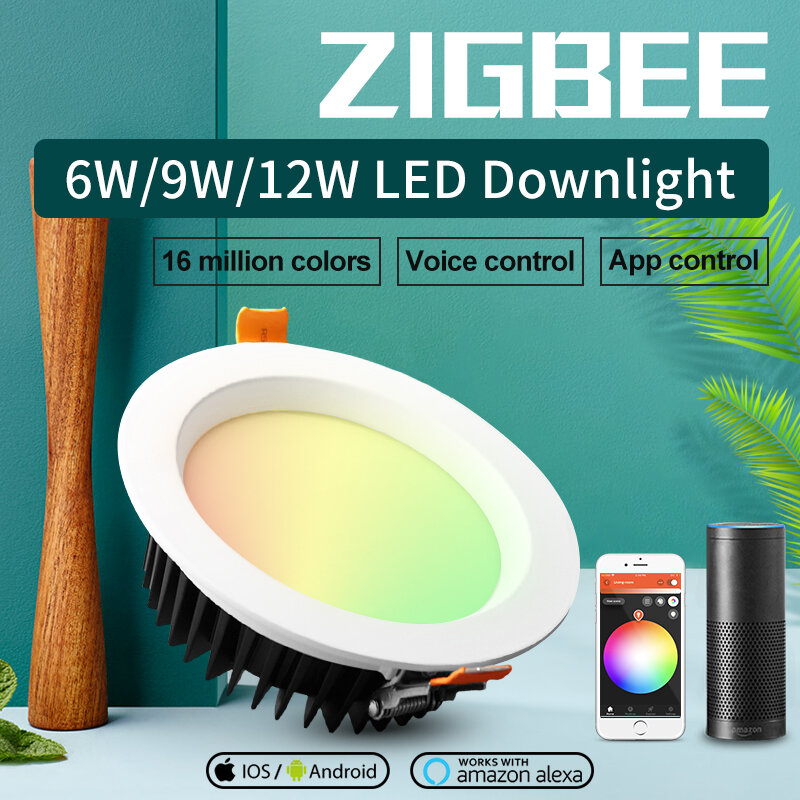 GLEDOPTO ZigBee Smart Downlight Led Spot lumineux 6/9/12W rvb + CCT Compatible Echo Plus Smartthings Alexa Google maison commande vocale