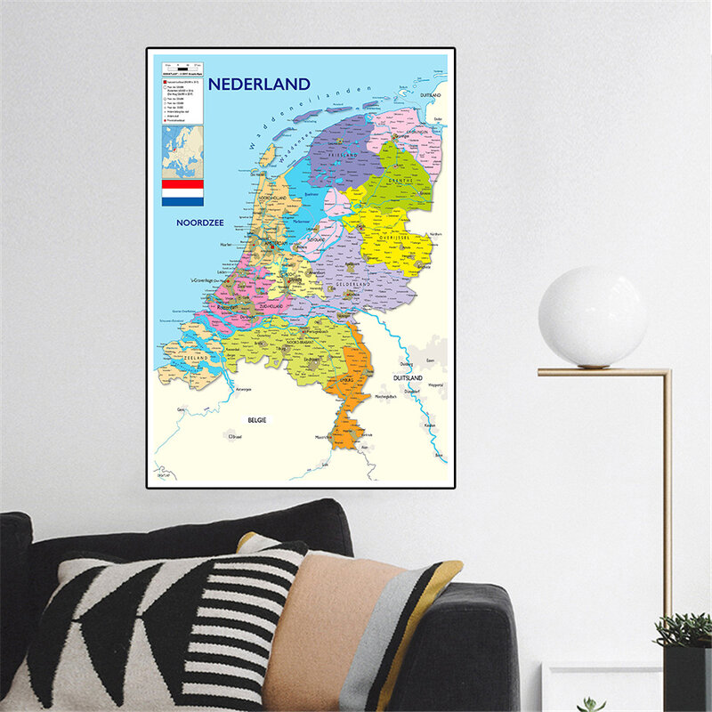 100*150Cm Peta Belanda Rinci Poster Non-anyaman Kanvas Lukisan Ruang Dekorasi Rumah Kantor Perlengkapan Sekolah Di Belanda