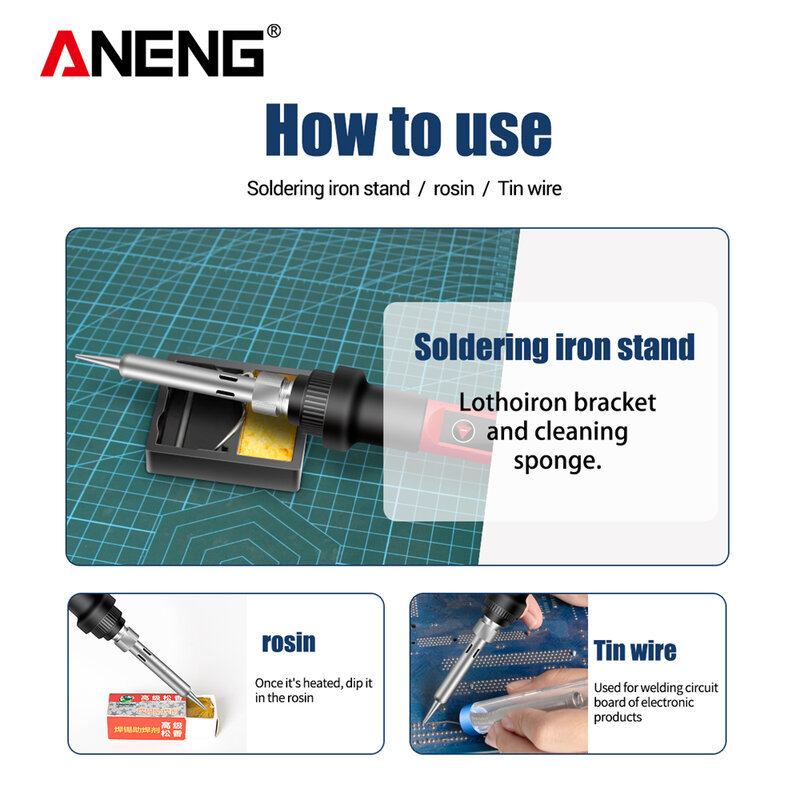 Aneng sl102 60w digital ferro de solda elétrica kit ferramentas de solda de temperatura ajustável suporte fer um souder ponta solda