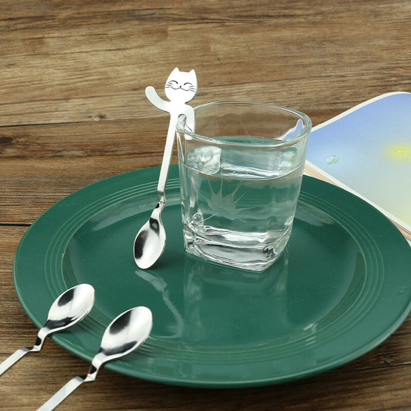 Creative Cartoon Coffee Spoon Cute Cat 304 Stainless Steel Coffee Scoop Cutlery Set Drinking Tea Spoons Flatware Cup Accessories