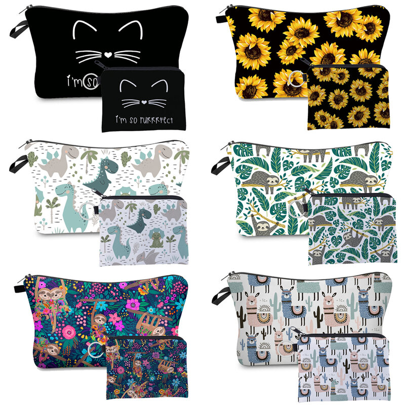 Jom Tokoy-Impresso Maquiagem Set Bag para Mulheres, Cute Animal Pattern Cosmetic Bag, Combinação Presente, Organizer Bag, 2 Pcs