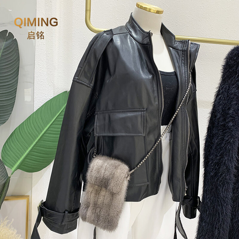 100% Real Mink Fur Bag Crossbody Bags For Women Autumn Winter Plush Purses and Handbags Female Phone Shoulder Bag Girls Wallet