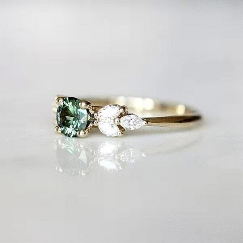 แฟชั่นเครื่องประดับทองอัญมณีสีเขียวดอกไม้คริสตัลแหวนเจ้าสาวแต่งงานแหวนหมั้นครบรอบของข...