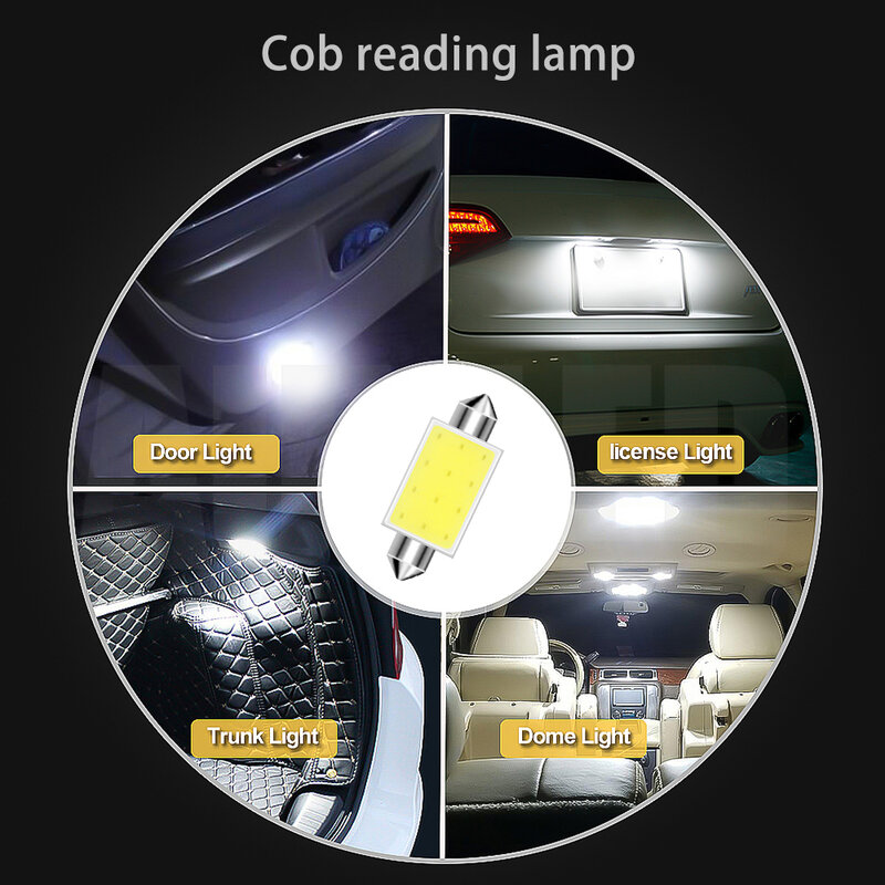 Bombilla Led Cob para Interior de coche, luz de lectura para equipaje, color blanco superbrillante, 10 piezas, 31Mm, 36Mm, 39Mm, 41Mm, C5W, C10W, 12Smd, 12V, 7000K