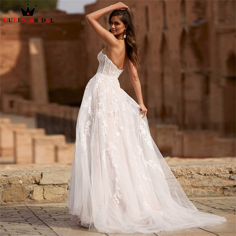 Elegante vestido de novia de corte en A, vestido de novia Formal de encaje de tul con escote Corazón, nuevo diseño a medida DS83, 2022