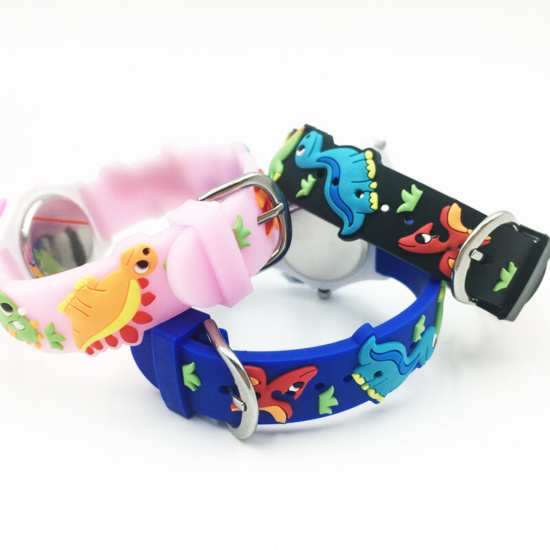 3D 공룡 패턴 키즈 시계, 핑크 젤리 실리콘 밴드, 소녀용 시계 선물, 방수 패션, 어린이 손목 시계, zegarek