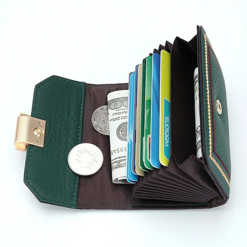 Маленький кошелек из натуральной кожи, Модный женский держатель для кредитных карт с геометрической вышивкой, женский многофункциональный...