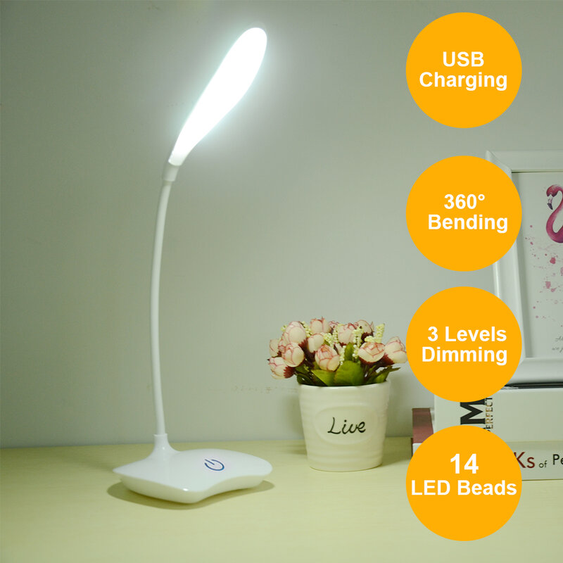 Lámpara LED de mesa para oficina, recargable, de escritorio, brillante, para lectura de libros