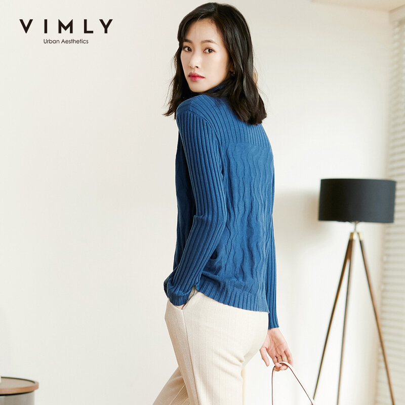 Vimly Women Sweater Autumn Winter Clothes 2020 Fashion New Solid Turtleneck Warm Jumper Knitted Pullover Female Tops F2979