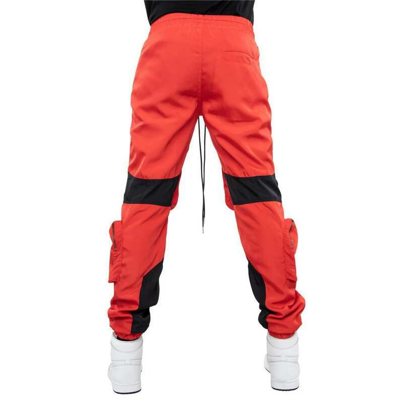 Men's new multi-pocket tooling pants trousers woven stitching and color matching beam mouth sports pants casual pants