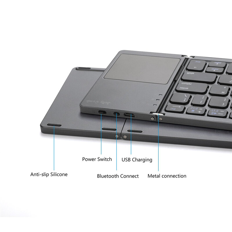 KUU Portable dwukrotnie składana rosyjska klawiatura Bluetooth bezprzewodowa składana klawiatura Touchpad dla tabletu IOS/Android/Windows ipad