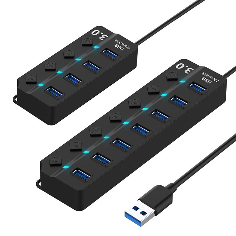 Tốc Độ Cao USB Hub 4/7 Cổng USB 3.0 5Gbps Trên/Tắt Công Tắc Bộ Chuyển Đổi Nguồn Điện Cho Máy Tính phụ Kiện Máy Tính