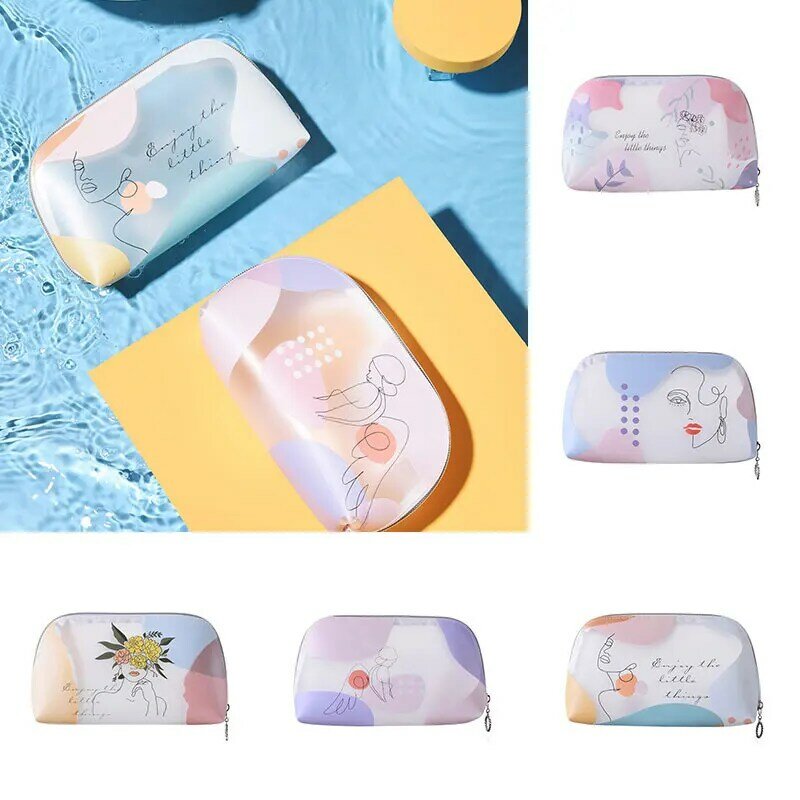 Matte Transparent PVC Cosmetic Bag Floral Printed Casual Make Up Bag With Zipper Women Transparent Frosted Bags Toiletry Tool