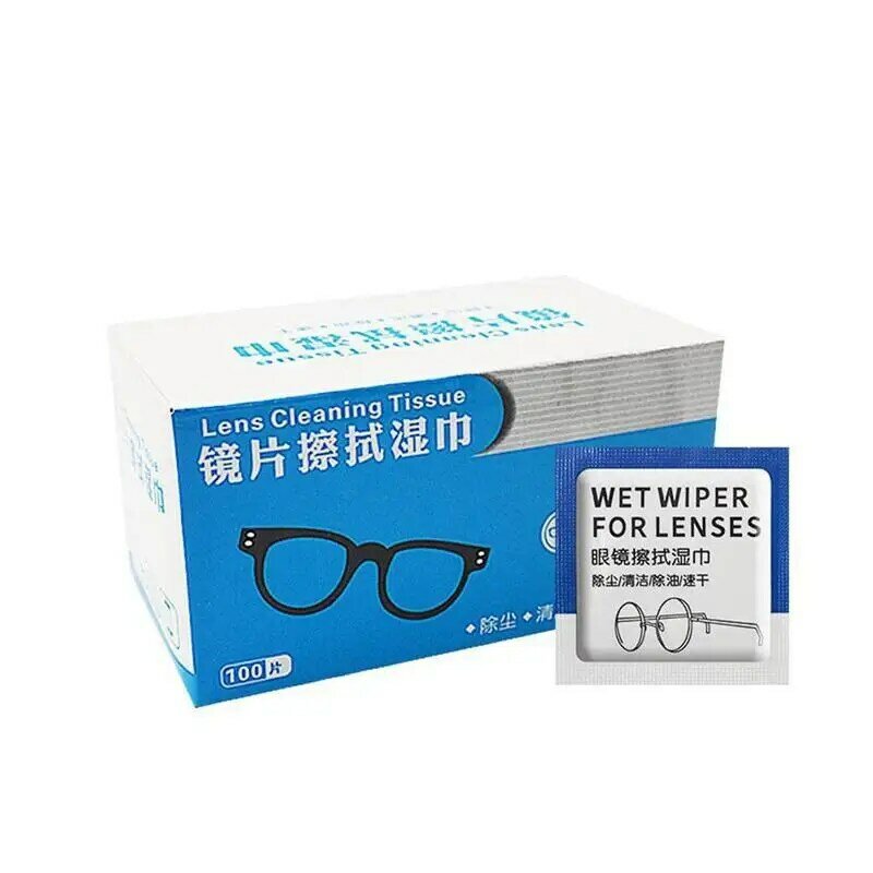 100 Buah/Boks Kacamata Pembersih Tisu Basah Sekali Pakai Anti Kabut Kabut Debu Penghilang Lensa Pembersih Kacamata Hitam Layar Ponsel Komputer