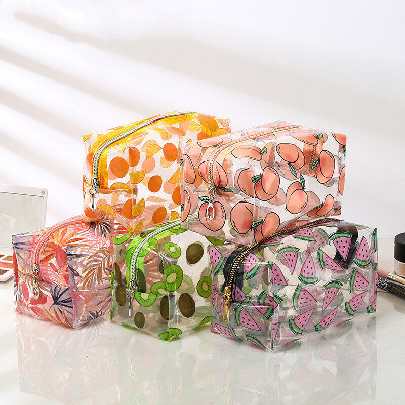 Transparent Waterproof Fruit Cosmetic Bags Cute Storage Pouch Makeup Organizer Clear Case Toiletry Bag PVC Zipper Travel Bags