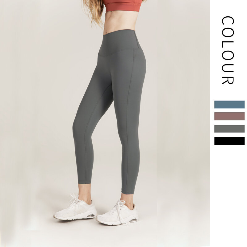 Calças esportivas femininas cor sólida elasticidade leggings de yoga para fitness calças calças de cintura alta calças esportivas para mulher
