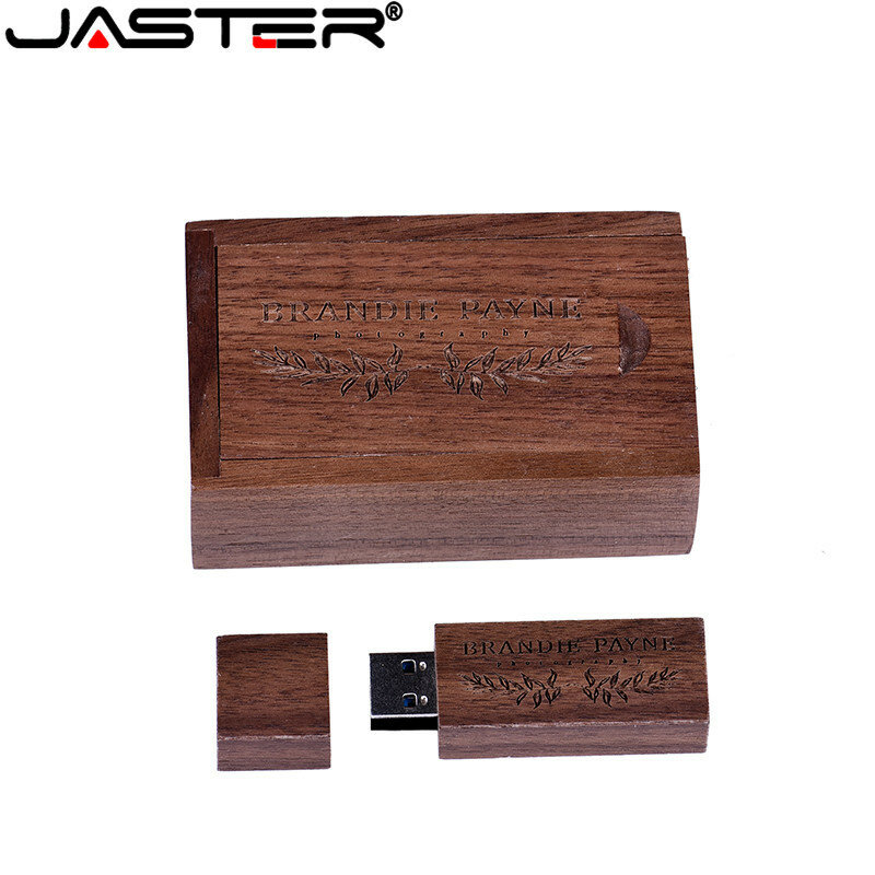 JASTER Mapleไม้ + กล่องโลโก้Usbแฟลชไดรฟ์4GB 8GB 16GB 32GB 64GB Usb 2.0การถ่ายภาพของขวัญU Disk